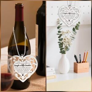 💬☔️🔸️⏭️NIB Silver Tone Metal Heart "Laugh a Little Louder" Ornament